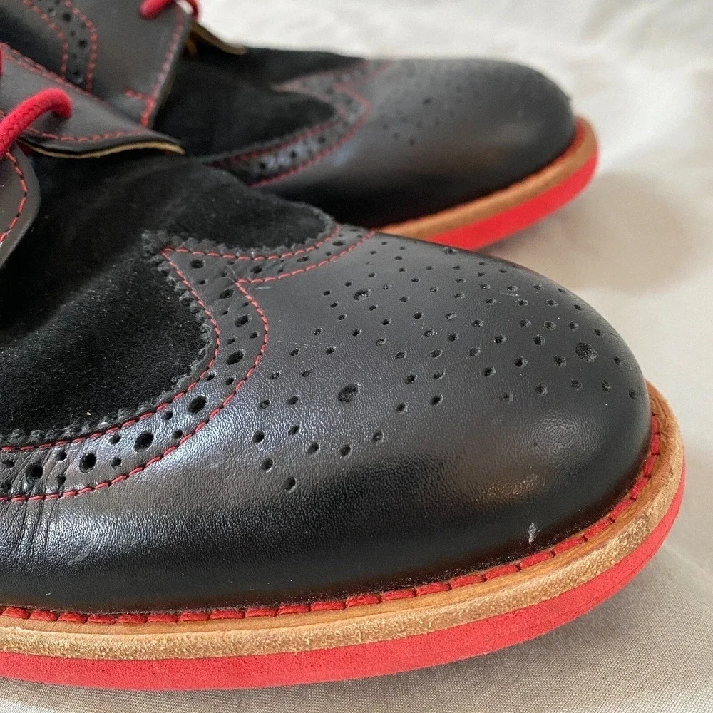 Bold! By Soxy Men's 9 Handmade Leather Suede Wingtip‎ Red Black Dress Shoes